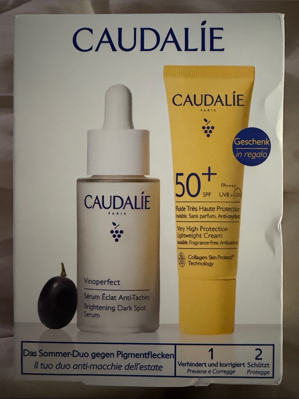 Caudalie Yellow and White Vinoperfect Brightening Serum & SPF 50+ Cream